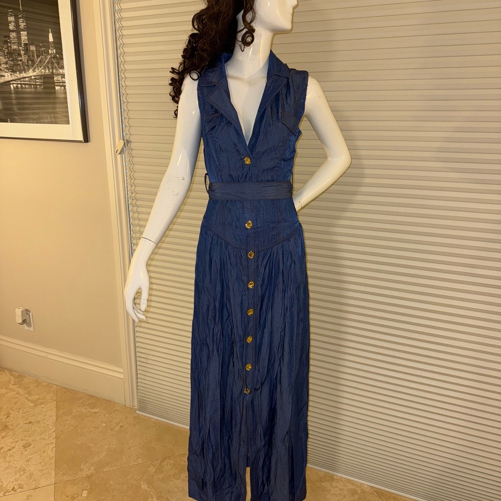 Blue Button-Down Maxi Dress